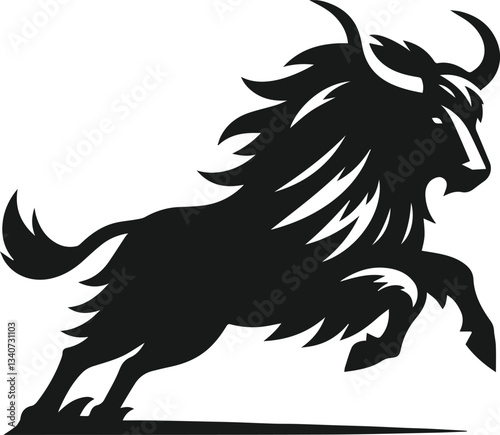 Yak mid gallop and hooves in the air animal vector silhouette