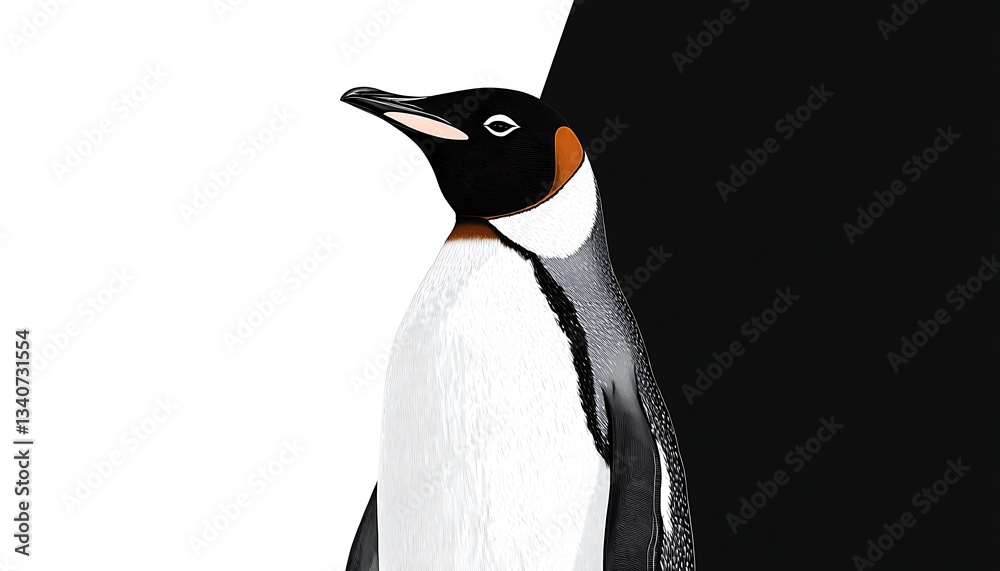 Obraz premium Lighthearted penguin illustration, minimalist with half black and white fill