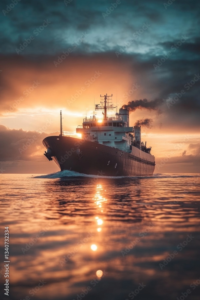 A big boat sailing peacefully on the surface of a serene lake A big boat sailing peacefully on the surface of a serene lake