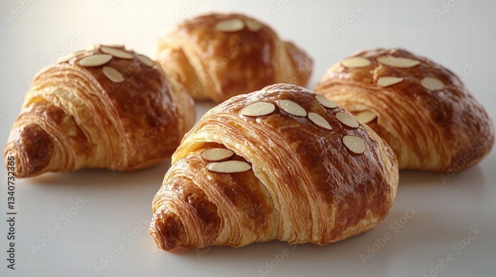 Freshly baked french croissant with almond filling perfectly golden and flaky on a white background for a luxurious treat Freshly baked french croissant with almond filling perfectly golden and flaky on a white background for a luxurious treat