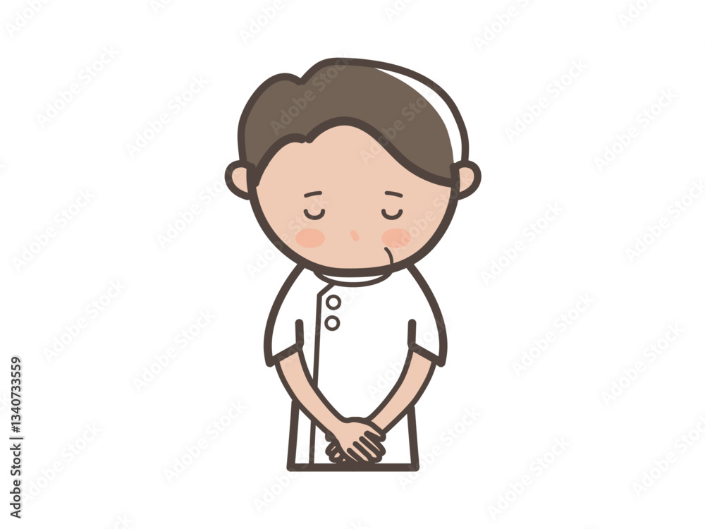 頭を下げて謝罪する男性整体師(マッサージ師)の上半身イラスト 頭を下げて謝罪する男性整体師(マッサージ師)の上半身イラスト