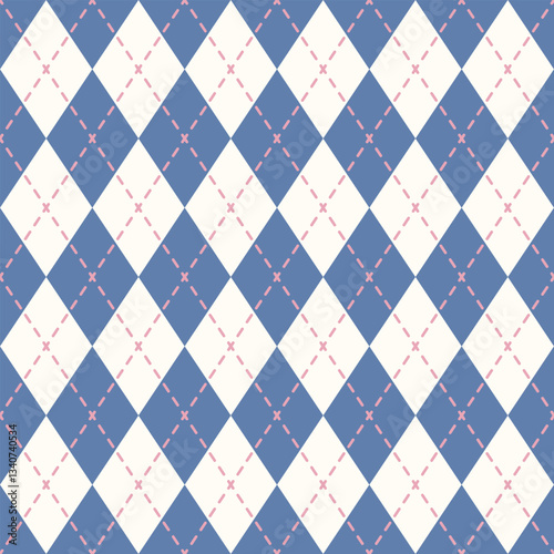 Argyle diamond pattern with pastel pink and blue colors creating a seamless background for textile and wrapping paper