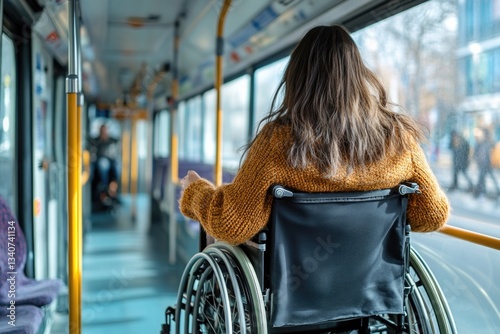 A person with a disability uses public transportation, useful for accessibility and diversity concepts