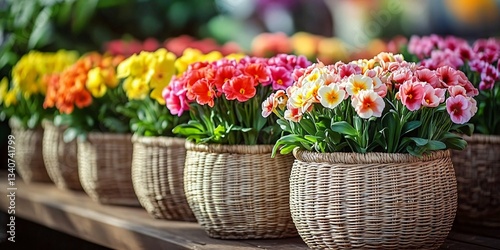 Wallpaper Mural A vibrant arrangement of colorful spring flowers in woven baskets adds beauty and freshness, perfect for spring events, floral decor, and Easter celebrations. Torontodigital.ca