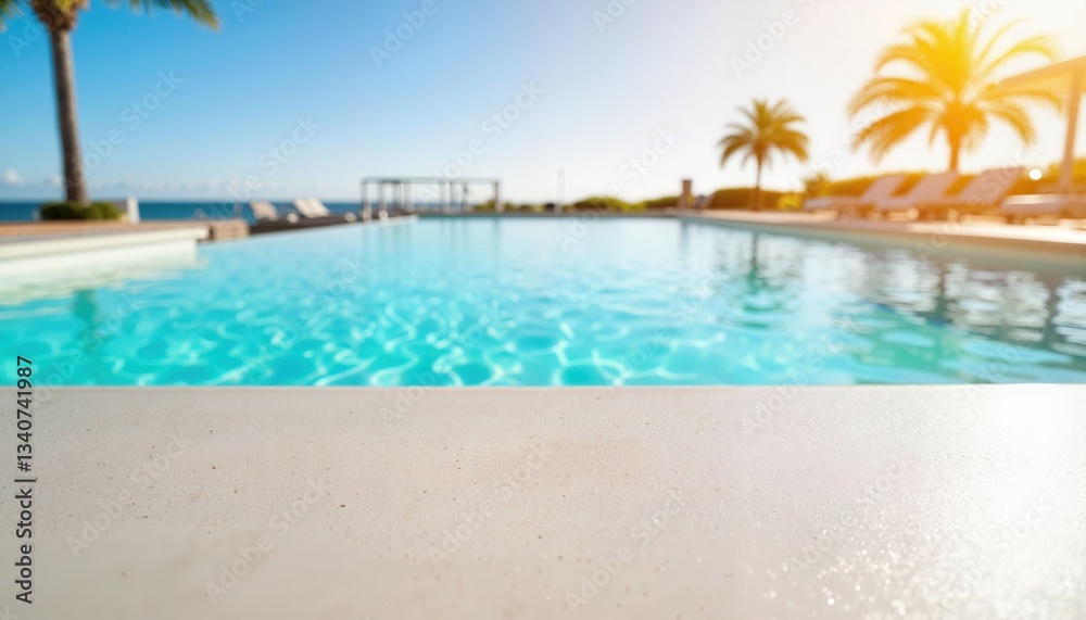 Sleek pool edge reflecting sunlight in summer oasis, relaxation concept Sleek pool edge reflecting sunlight in summer oasis, relaxation concept