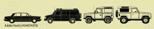 Vintage vehicle silhouette collection, element vector set
