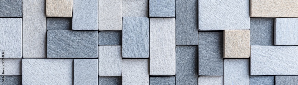 Fototapeta premium Geometric puzzle-like stone cladding pattern, creating optical illusions