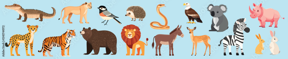Diverse cartoon animal illustrations, element vector set Diverse cartoon animal illustrations, element vector set