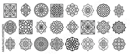 Intricate geometric mandala designs, isolated vector set