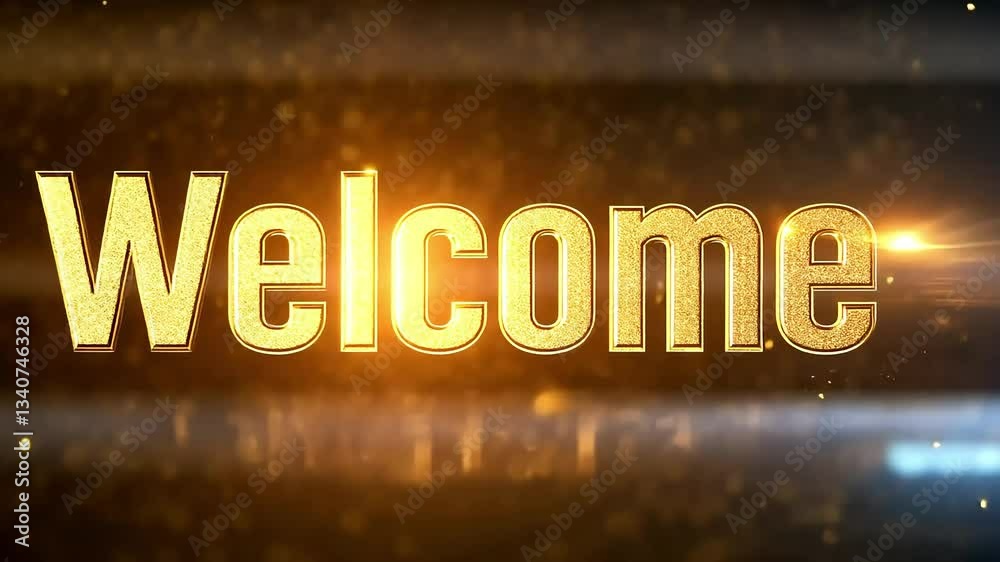 Golden welcome message with sparkling background