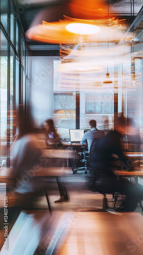 Movement of businessmen and office workers in workplaces and office background. Ai generate.