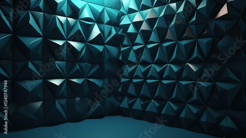 Abstract turquoise pyramidal background forming intriguing geometric patterns. Ai generative photo