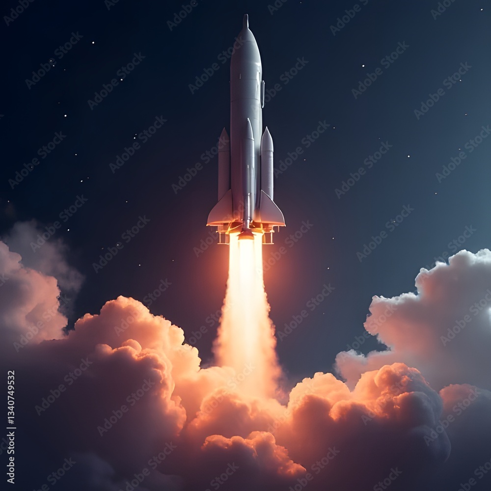 Fototapeta premium Powerful rocket launch into the night sky