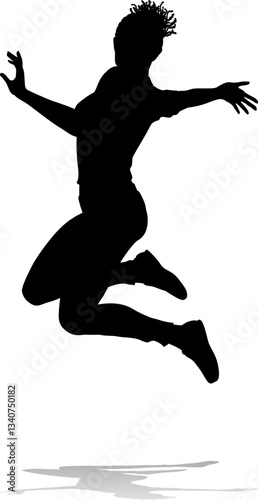 A happy woman jumping for joy in mid air silhouette person concept