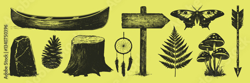 Nature-inspired monochrome vector illustrations, isolated vector set
