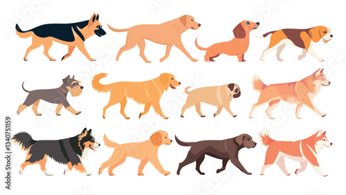 Diverse dog breeds illustration, isolated vector set