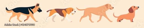Diverse dog breeds illustration, isolated vector set