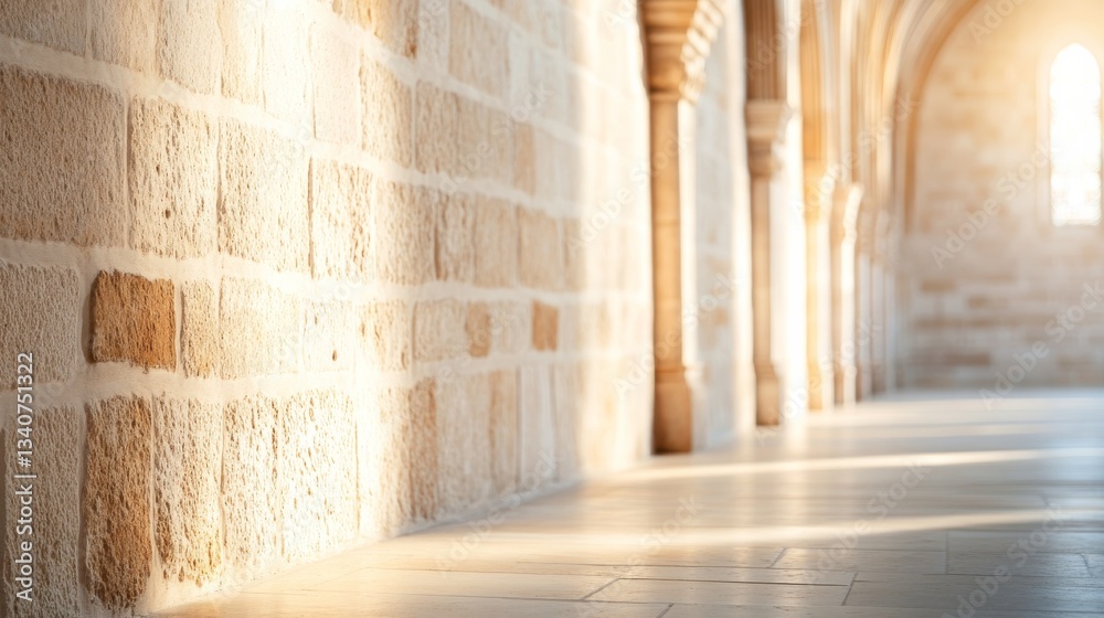 Fototapeta premium Old church wall with deeply grooved stone cladding, artistic and sacred atmosphere