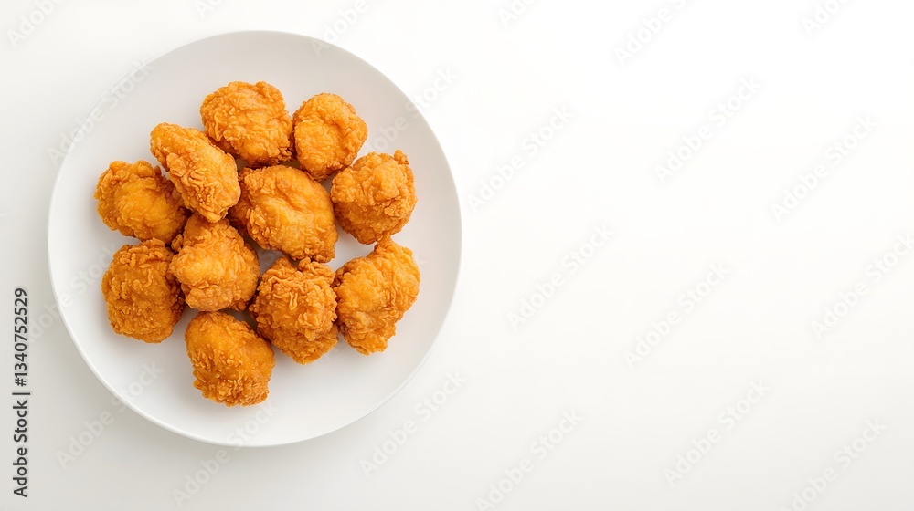 Crispy golden chicken nuggets served on a white plate Crispy golden chicken nuggets served on a white plate