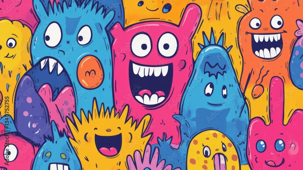 Playful Colorful Cartoon Monsters Illustration Playful Colorful Cartoon Monsters Illustration