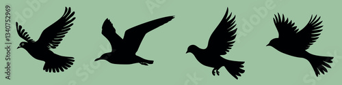 Silhouettes of flying birds, isolated element set vector