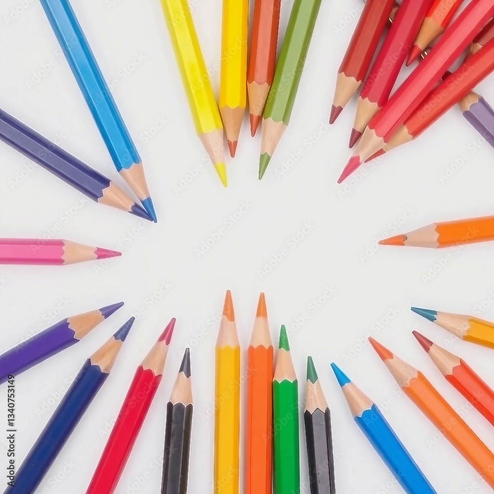 Bunte Buntstifte in verschiedenen Farben auf weißem Hintergrund, ideal für Schule, Kunstprojekte und kreative Designs. Bunte Buntstifte in verschiedenen Farben auf weißem Hintergrund, ideal für Schule, Kunstprojekte und kreative Designs.