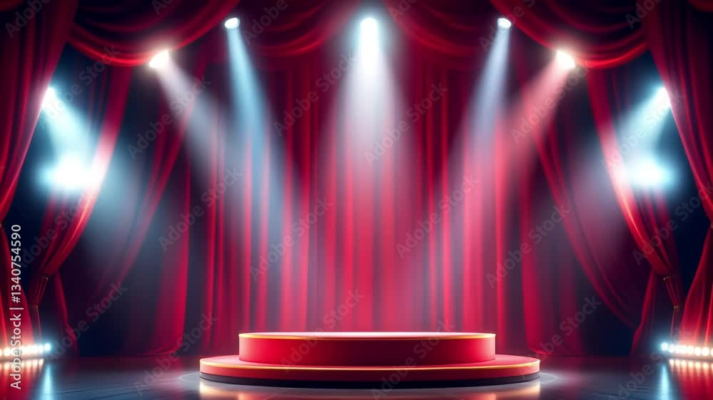 Red Stage with Spotlights and Podium