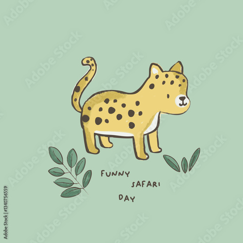 Cute  safari and tropical animals elephant giraffe lion tiger turtle zebra leopard palm graphic tee design for kids market as vector
