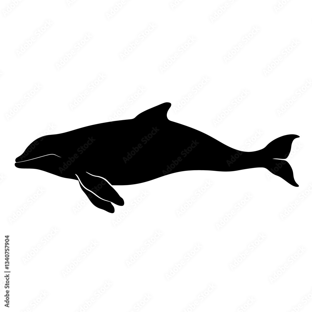 Fototapeta premium Beluga whale silhouette dolphin animal black vector