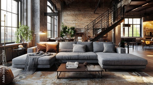 Industrial Sofa with Stylish Stairs, 3D