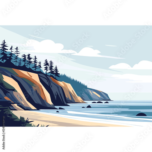 Pine trees landscape nature cliffs vector