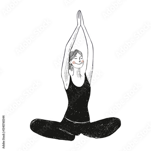 A cheerful woman do yoga illustration exercise mindfulness vector