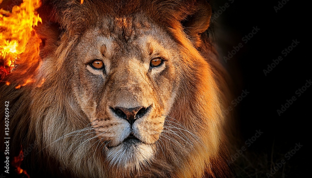 Fototapeta premium lion with a fire burning in its eyes