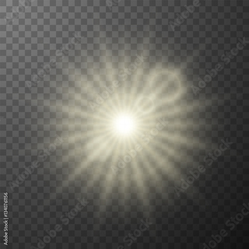 Light effect. Vector star spark. Yellow bright flash.