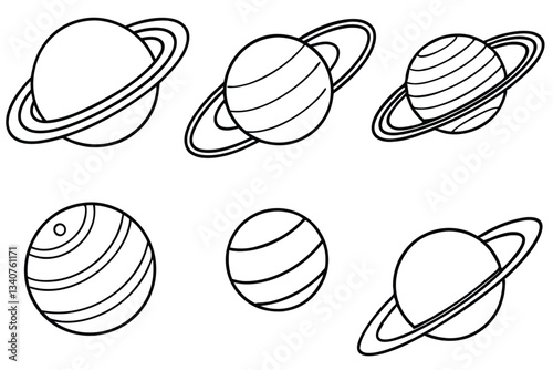 Planet with rings line art elegant cosmic illustration.eps