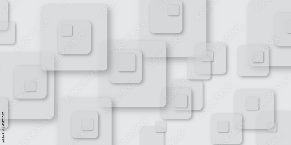 Abstract white geometric shapes arranged in a modern pattern on a seamless background. Square shapes, dynamic composition. Smooth gradients. White background with a geometric square pattern Abstract white geometric shapes arranged in a modern pattern on a seamless background. Square shapes, dynamic composition. Smooth gradients. White background with a geometric square pattern
