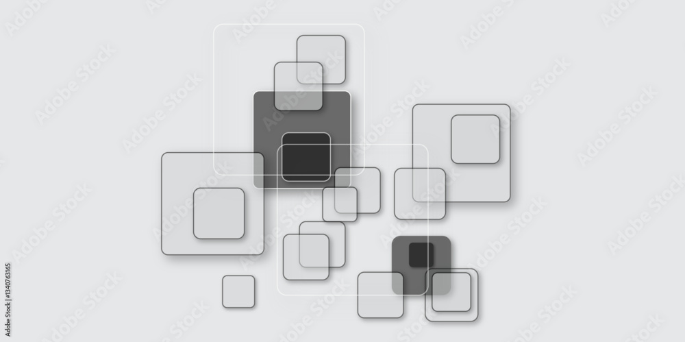 Abstract background with overlapping gray and white squares creating a modern geometric pattern. Abstract white and grey background, stripes background with geometric shape. Abstract background with overlapping gray and white squares creating a modern geometric pattern. Abstract white and grey background, stripes background with geometric shape.