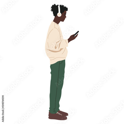 Black man with headphone headphones illustration music vector