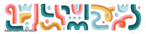 Set of textured doodles. Abstract scribbles, creative geometric shapes and figures, crooked elements, different curved lines, circles, dots. Flat isolated vector illustrations on white background