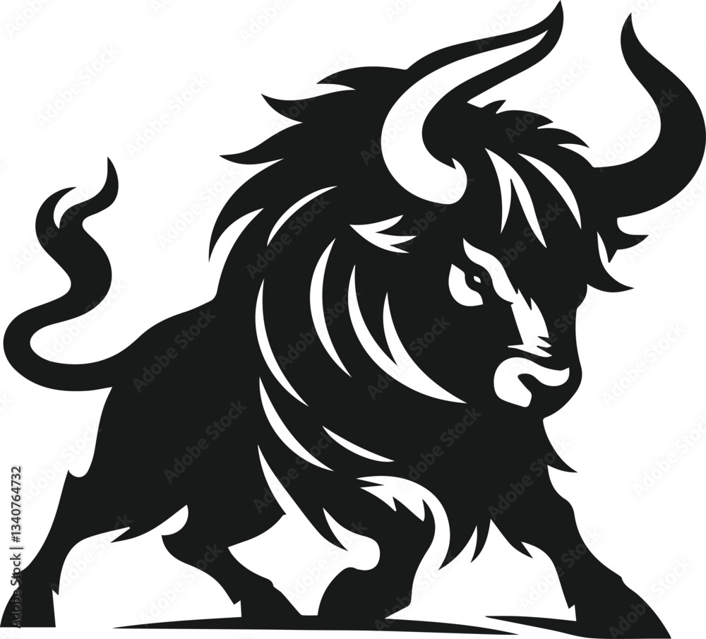Fototapeta premium Yak lowering horns aggressively animal vector silhouette