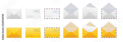 Mail envelope icon set on transparent background. Notification, message or email vector icon set. Envelope message icon collection