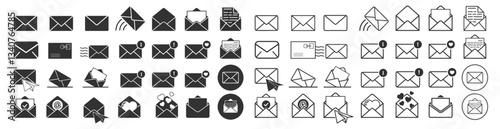 Email envelope icon vector set isolated on transparent. Containing love letter, envelope, message, electronic mail. Send mail message line sign