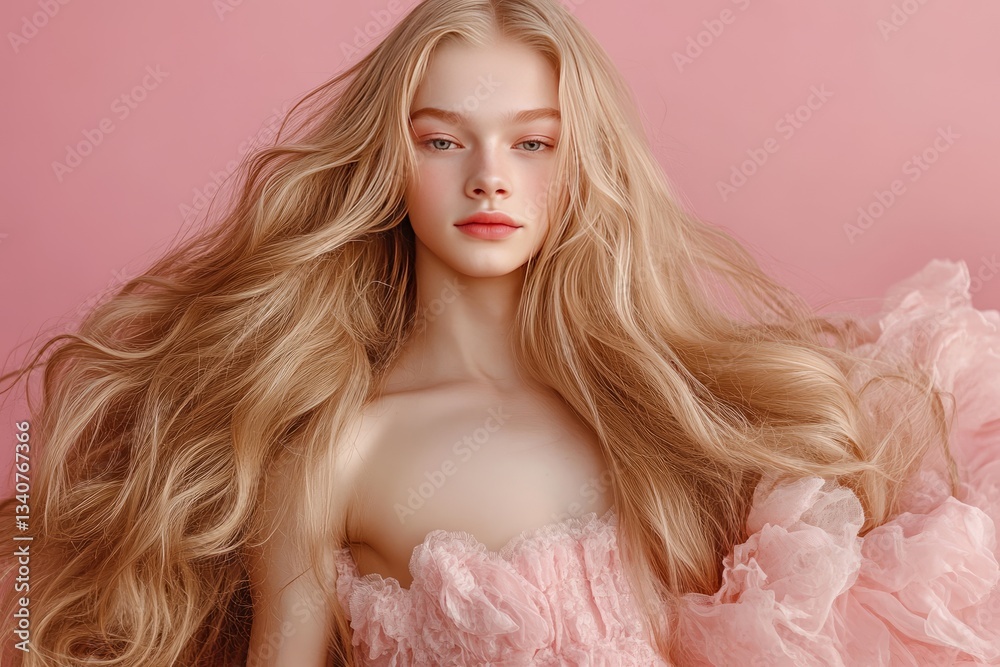 A LGBTQ , gender netural of an full body portrait shot of a teenage boy with wedding long hair women's wedding hair style and full makeup and light-skinned and likely of Caucasian 