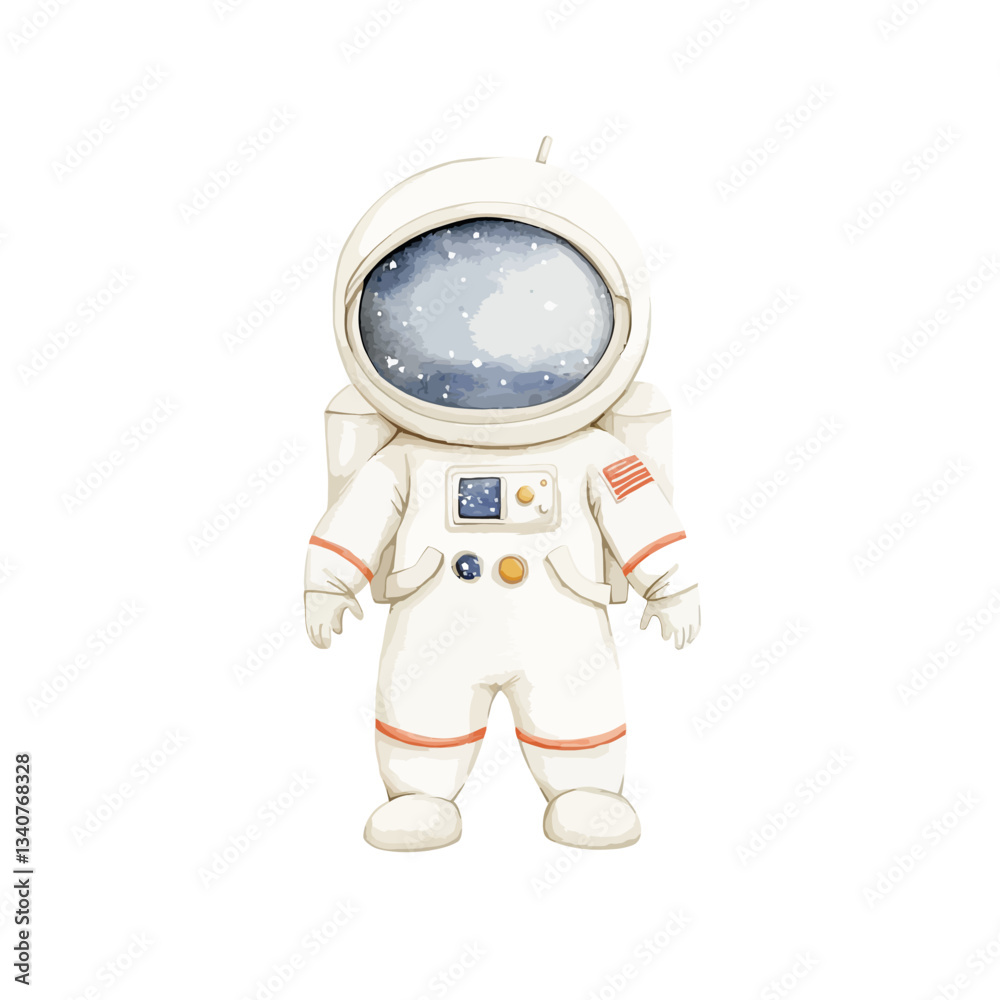 Astronaut in a Spacesuit: An illustrated astronaut wearing a classic white spacesuit with a helmet reflecting the stars, symbolizing exploration and the wonders of space. Astronaut in a Spacesuit: An illustrated astronaut wearing a classic white spacesuit with a helmet reflecting the stars, symbolizing exploration and the wonders of space.