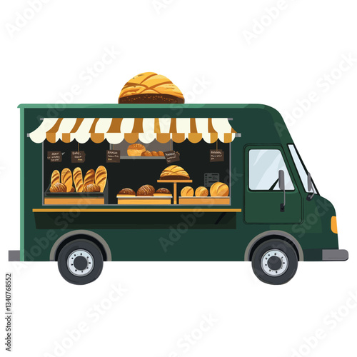 Green food truck bread illustration display vector