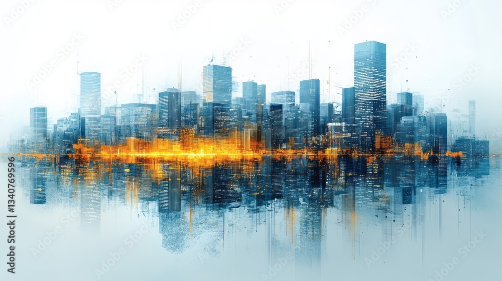 Obraz premium Abstract cityscape shows blurred reflections of architectural buildings