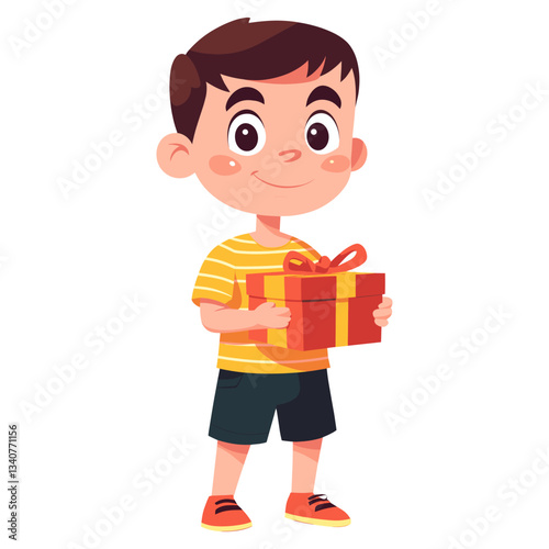 Boy holding gift box illustration smiling cartoon vector