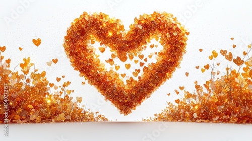 Golden Heart of Love: A 3D Render of a Heart Formed by Small Hearts and Glowing Branches