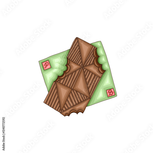 a bar of milk chocolate on a green handkerchief.
