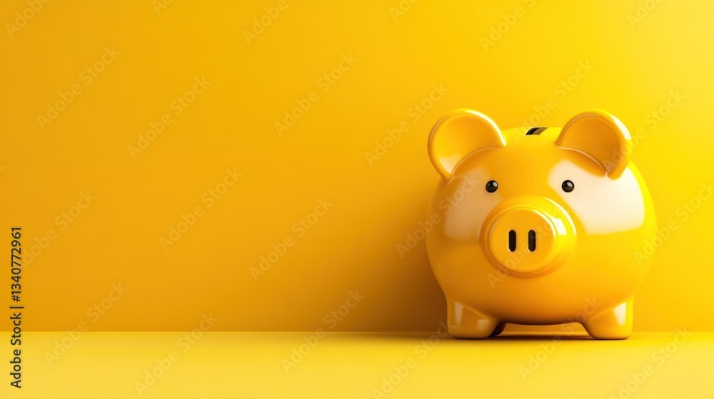 Yellow Piggy Bank on Yellow Background: Saving Money Concept